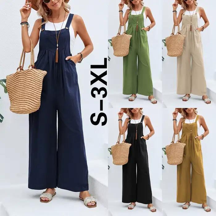 Pantalon long décontracté à bretelles pour femme senior printemps été lâche ample ajustement coton bretelles styles européens américains libertés de mouvements occasions spéciales balades parcs marchés locaux