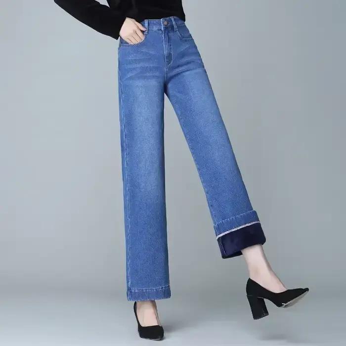 Jean d'hiver pour femme en velours chaud