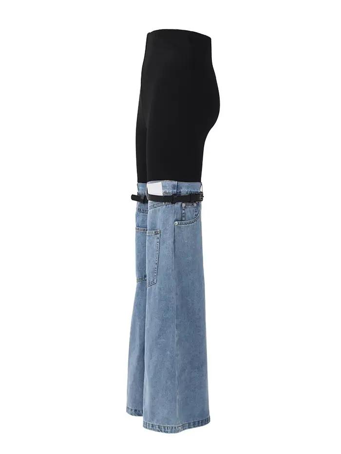 [EAM] taille haute bleu couleur bloc Denim longue jambe large jean nouveau lâche femmes pantalon mode marée printemps automne 2026 17A2013H01