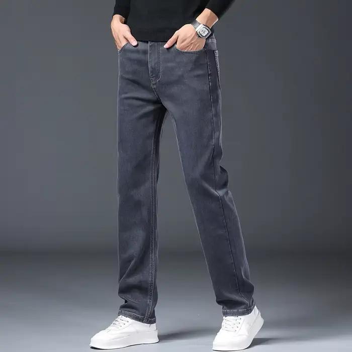 Jean gris pour homme – Nouvelle collection printemps-automne – Pantalon décontracté élastique coupe droite classique – Style vintage délavé pour le travail et les affaires