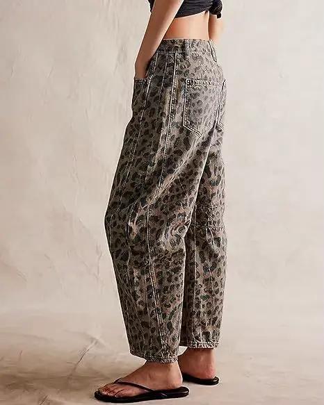 Jean baril femme pantalon léopard taille moyenne poches délavées en détresse Vintage Streetwear longueur cheville