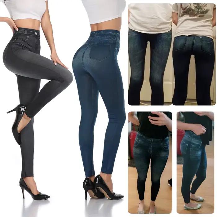 Miss Moly mode mince femmes Leggings Faux Denim jean