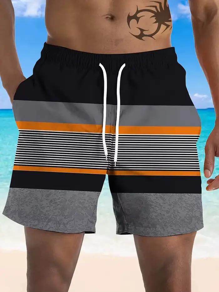 Short de plage à motif rayé pour hommes