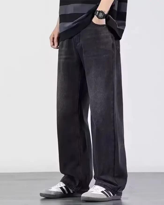 Nouveau jean couteau courbé pour hommes américain rétro lavé en détresse pantalon à jambes larges quatre saisons jambe