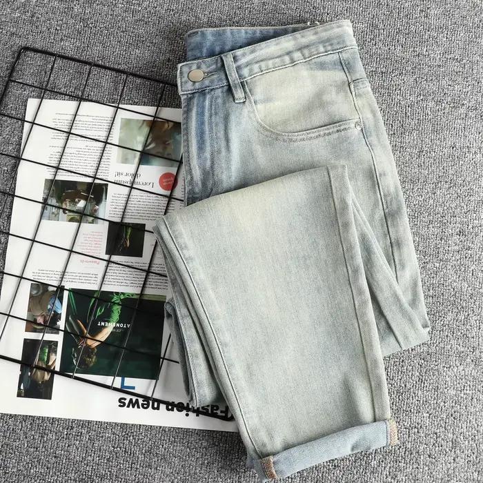 Jean rétro délavé bleu clair pour hommes