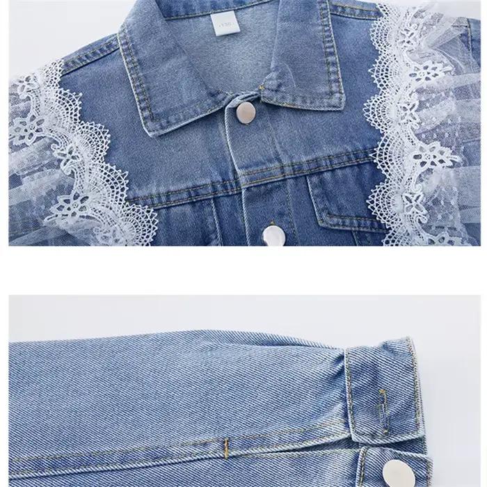 Veste en jean avec volants en dentelle pour filles