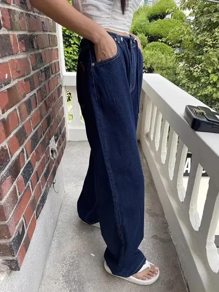 Jean droit rétro taille haute pour femme