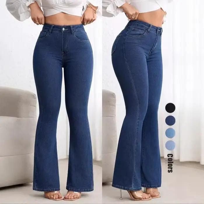 Jean évasé taille haute élastique pour femme