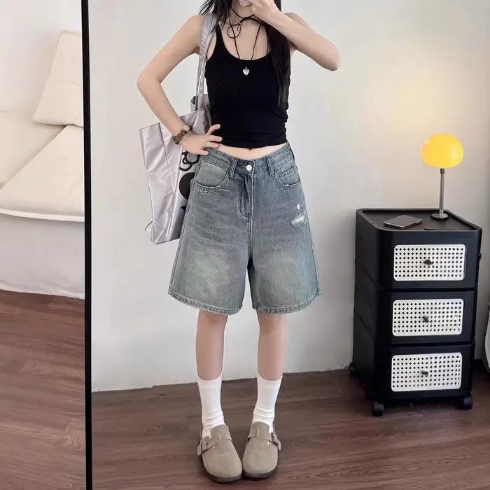 Jean en denim déchiré pour femme
