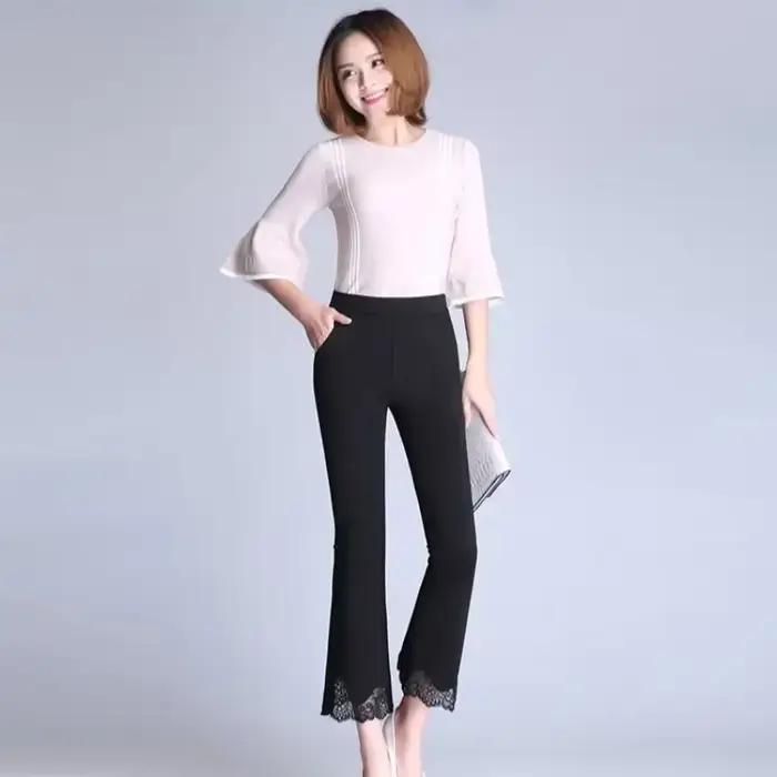 Pantalon élastique taille haute pour femme, pantalon large, vêtement chic et élégant, qualité G, mode coréenne, nouveau média pour toutes occasions spéciales
