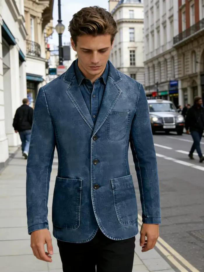 Blazer en jean décontracté pour hommes