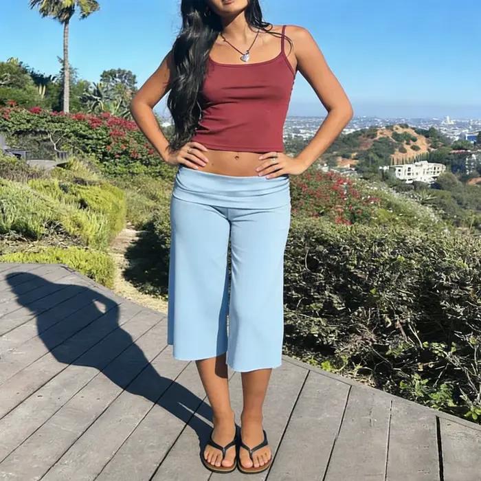 Pantalon gaucho femme à jambes larges, décontracté, polyvalent pour yoga, loungewear et streetwear, polyester et élasthanne, multicolores, confortable et tendance
