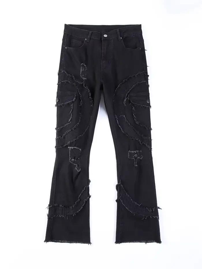 High Street Vintage hommes jean trou cassé gland Micro élastique pantalon évasé Streetwear à la mode jeunesse Denim