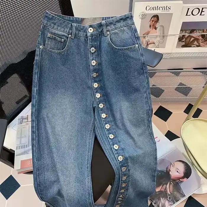 Jean droit ample bleu rétro pour femme