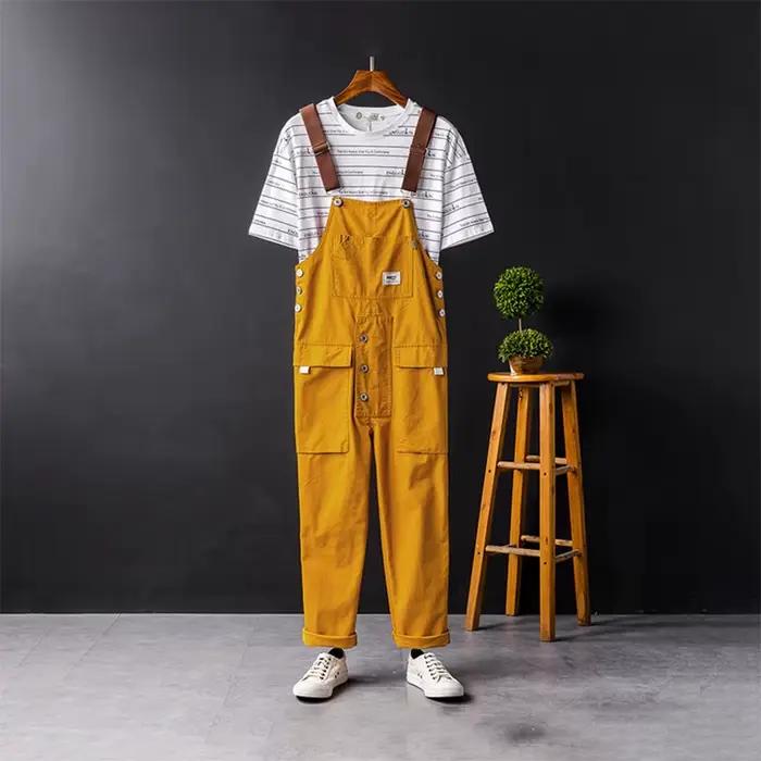 Salopette de travail homme Sayaxiga robuste et décontractée avec multiples poches pour le printemps et l'automne combinaisons ample coton matériaux polyvalents styles de streetwear occasions spéciales
