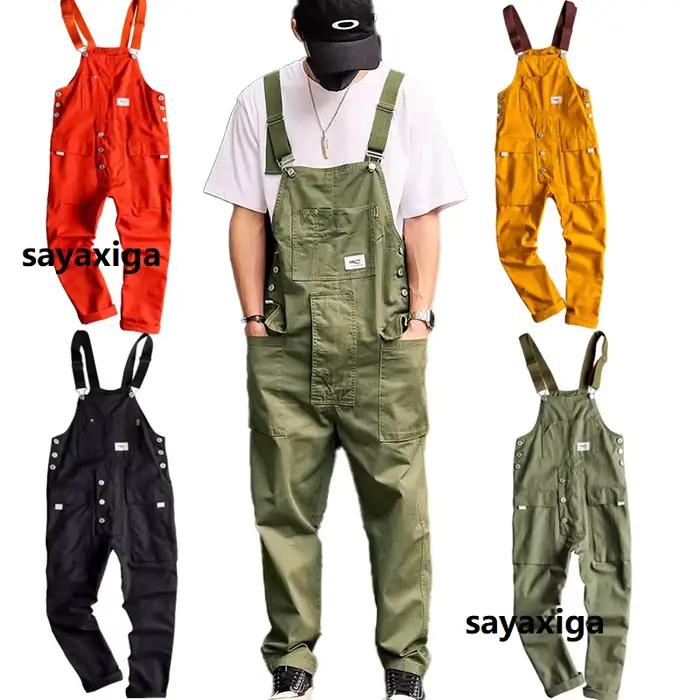Salopette de travail homme Sayaxiga robuste et décontractée avec multiples poches pour le printemps et l'automne combinaisons ample coton matériaux polyvalents styles de streetwear occasions spéciales