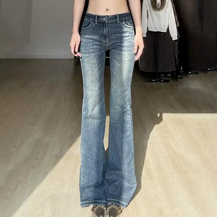 Pantalon évasé en Denim avec poches pour vêtements de travail rétro