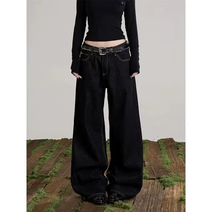 YIBASHU Jean large bleu Y2K pour femme