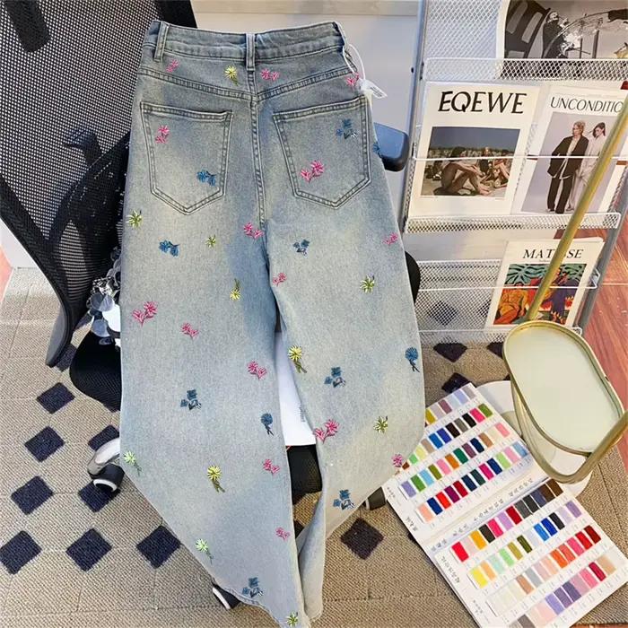 Jean à jambes droites imprimé Floral pour femmes