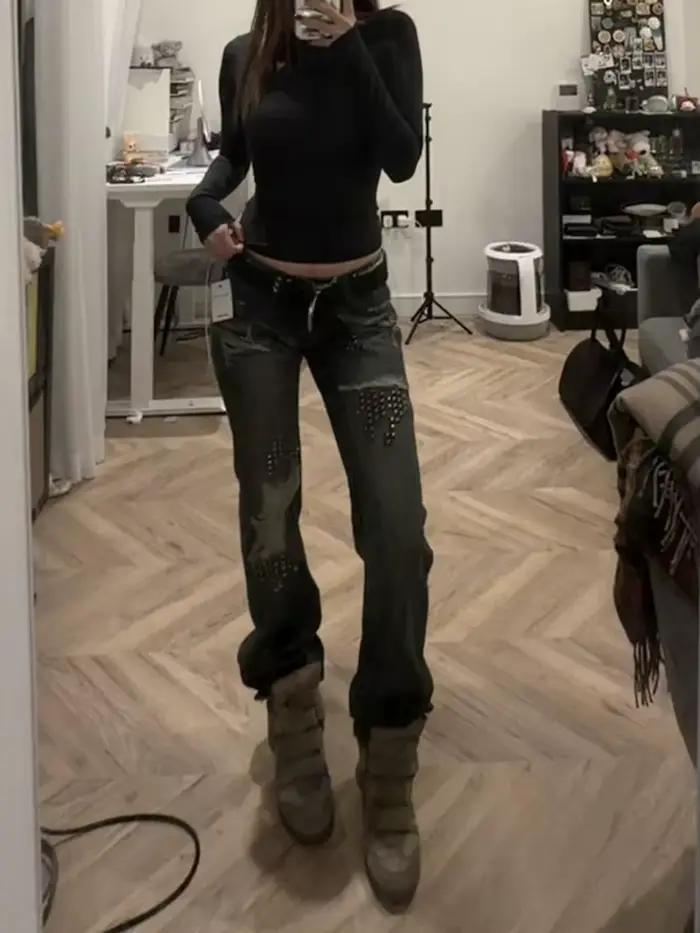 Jean déchiré rétro en détresse pour femme