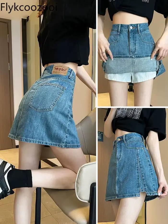 Jupe en jean Flykcoozooi pour femmes junior été mode coréenne silhouette minceur a-ligne mini jupe ajustée empire