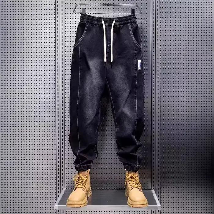 Jean décontracté pour homme, coupe ample, taille élastique, avec revers, style sport, nouvelle collection automne-printemps, toucher premium