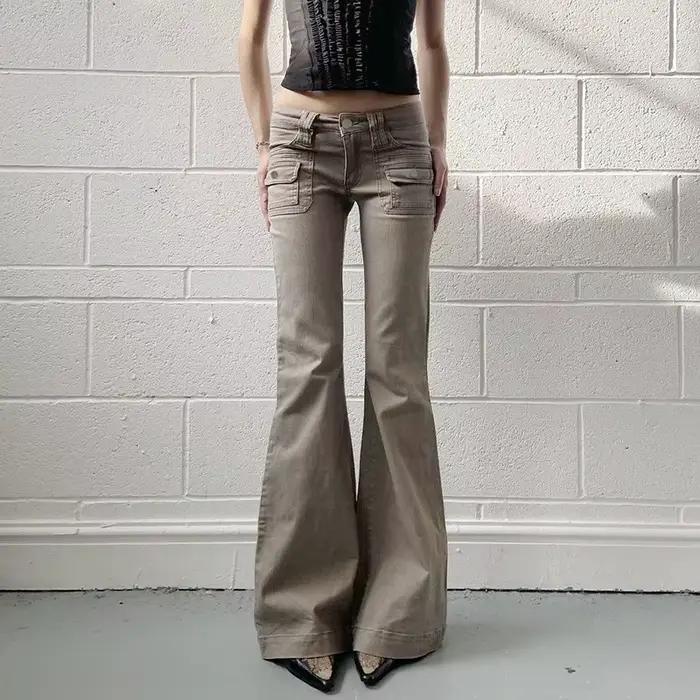 Pantalon évasé en Denim avec poches pour vêtements de travail rétro