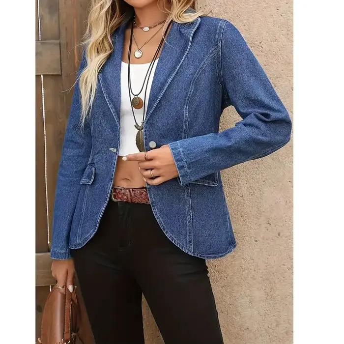 Blazer en jean asymétrique pour femmes de grande taille style streetwear printemps automne polyvalent occasionnel confortable chic