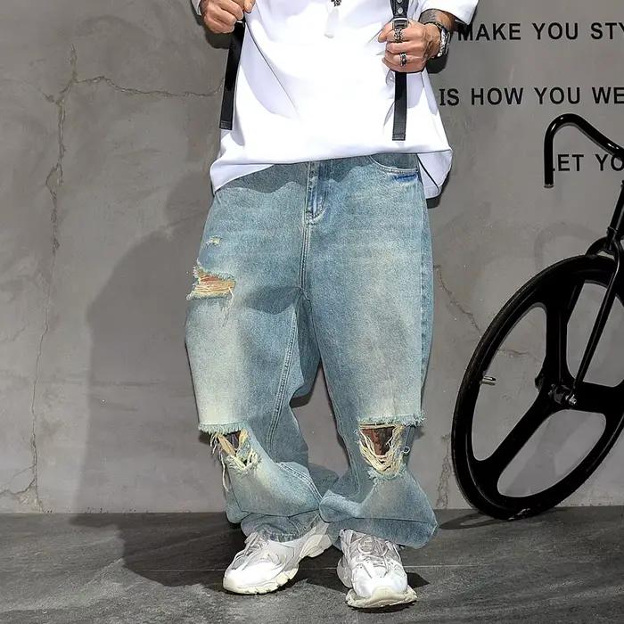 Jeans déchirés bleu clair pour hommes