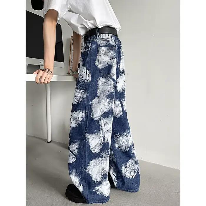 Jean droit ample imprimé Streetwear unisexe mode urbaine tendance pantalon en Denim décontracté hommes Hip Hop surdimensionné confort 2023