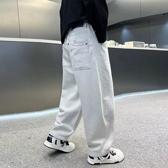 Nouveau élégant enfants blanc Baggy jean pour adolescents garçon 2026 printemps automne large Denim pantalon