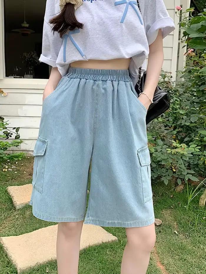 Short en jean Zjaiss pour femme, coupe droite, ample, style 'Dad', polyvalent, pour printemps été, occassions spéciales