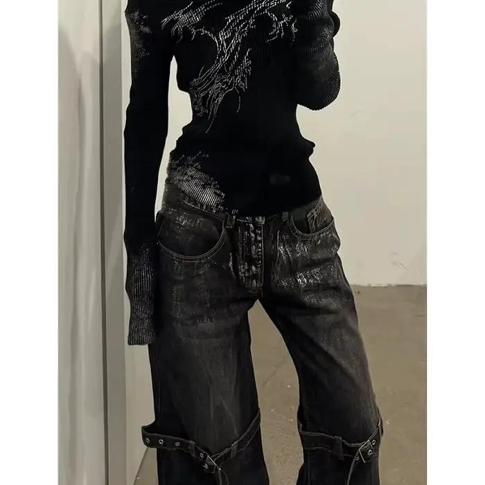 Jean noir taille haute pour femmes