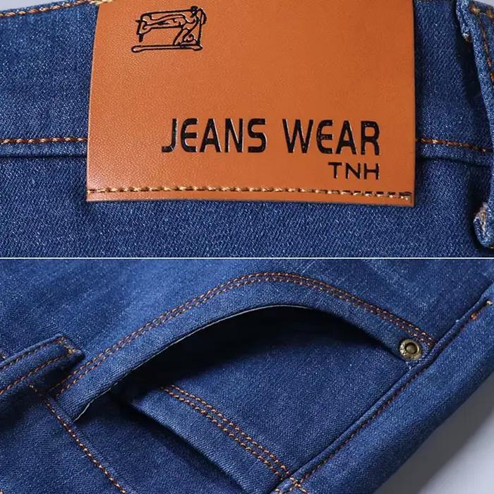 Hommes hiver neige chaud en peluche ample minimaliste jean mâle doublé polaire épaissi droit Denim pantalon coupe