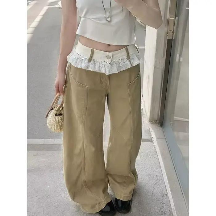 Jean en dentelle brodée 2026 – Pantalon large pour femme, design été