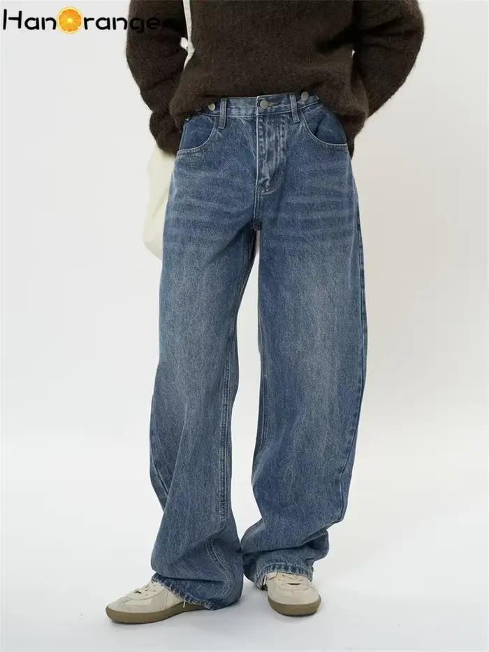 Jean droit ample en denim de coton bleu pour femme HanOrange 2026 collection Printemps Précoce