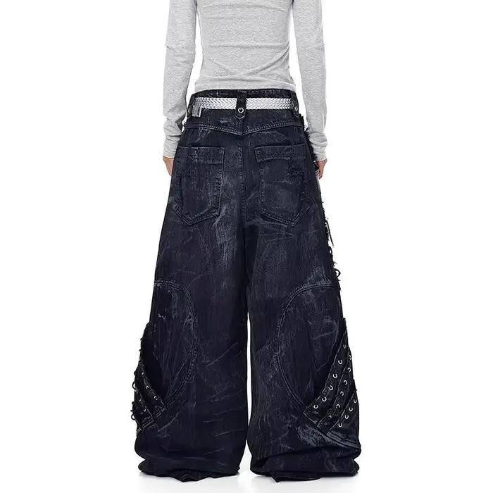 Pantalon baggy en denim coton-polyester style américain rétro pour femmes occasions toute l'année rock vintage