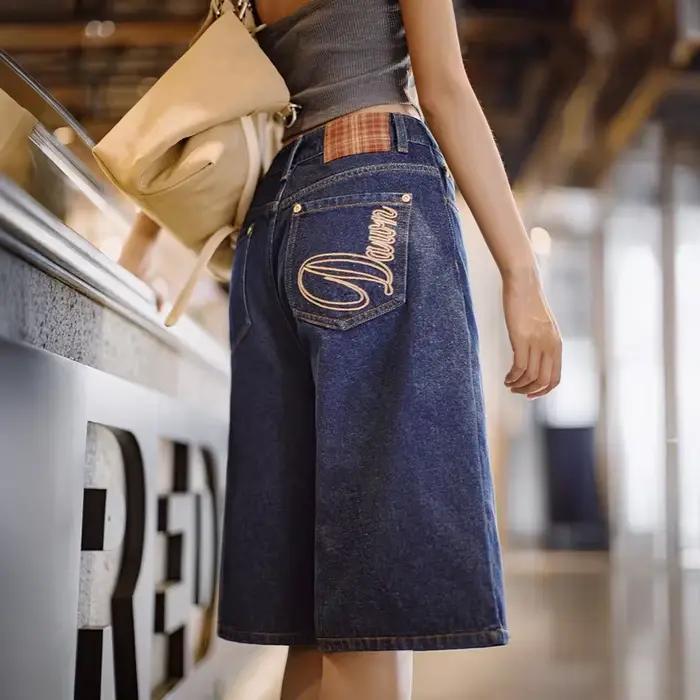Maden Short en jean épais vintage bleu marine pour femme