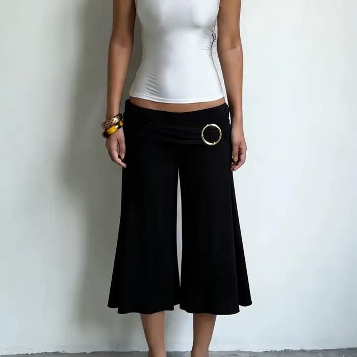 Pantalon taille basse évasé sept pouces pour femme