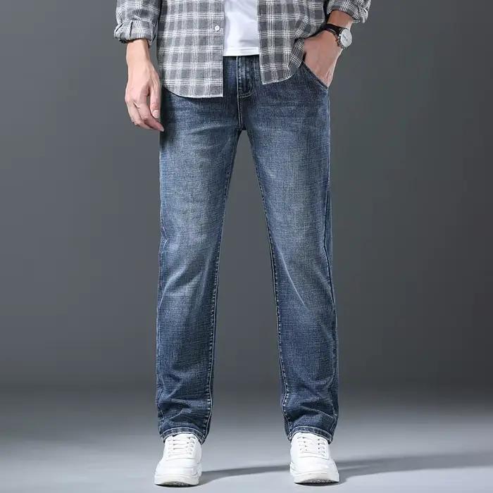 Nouveau Jean Droit Ample Grande Taille 40 42 44 pour Homme – Pantalon en Denim Extensible Tendance Business – Marque Masculine