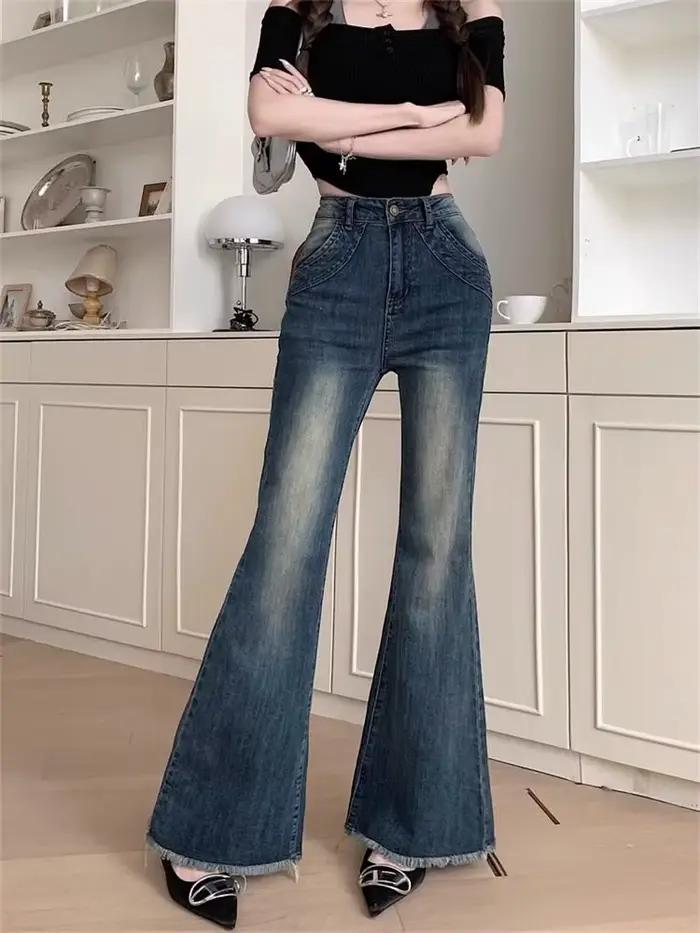 Pantalon de cowboy évasé rétro pour femme avec poches