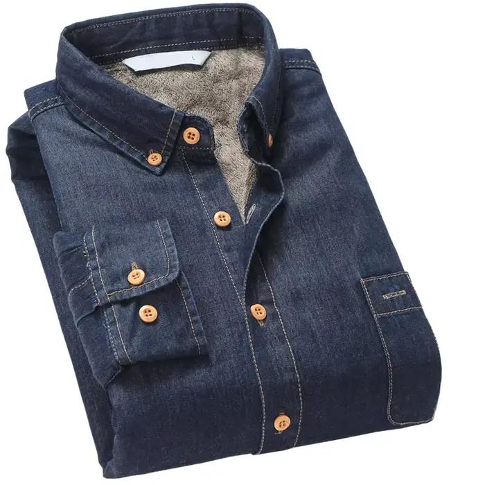 Marque de mode hiver jean chemise hommes chaud polaire doublé velours Denim chemises Cowboy manteaux vêtements