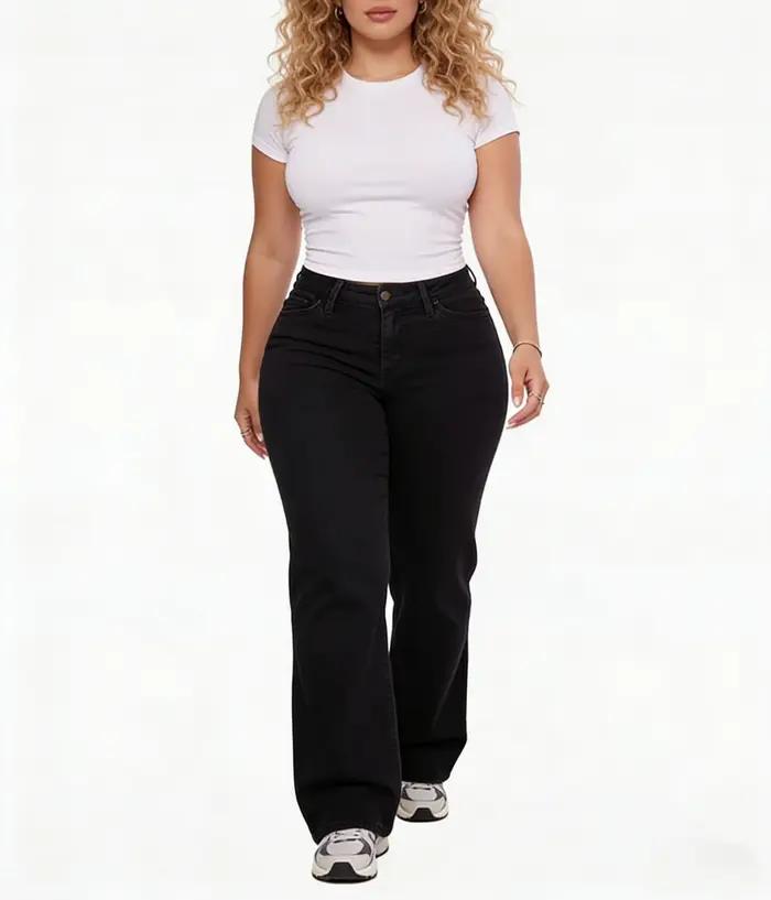 Jean taille haute à jambe large pour femme