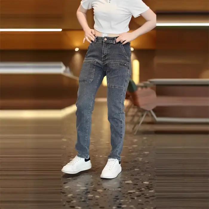 Jean vintage coupe droite pour homme – Tendance décontractée printemps-automne – Six poches – Pantalon long – Vêtement de travail – Confortable – En denim de coton