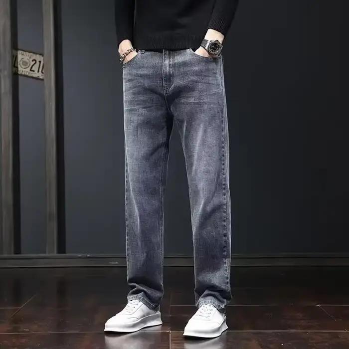2025 nouveaux hommes mode ample droite élasticité jean mâle résistant à l'usure coupe ajustée Denim pantalon