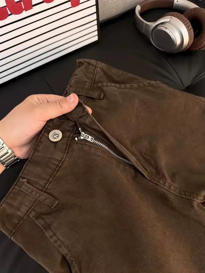Jean rétro à rivets 2026 pour homme – Pantalon d'été fin haut de gamme Maillard micro-extensible en pur coton coupe droite