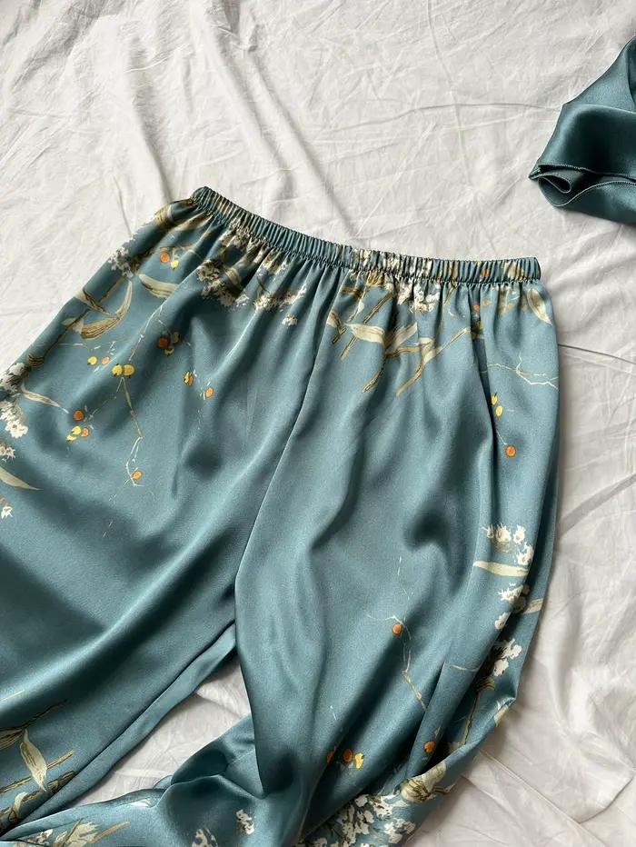 Pantalon femme taille élastique Vintage imprimé plante florale élégant confortable 2025 nouveauté