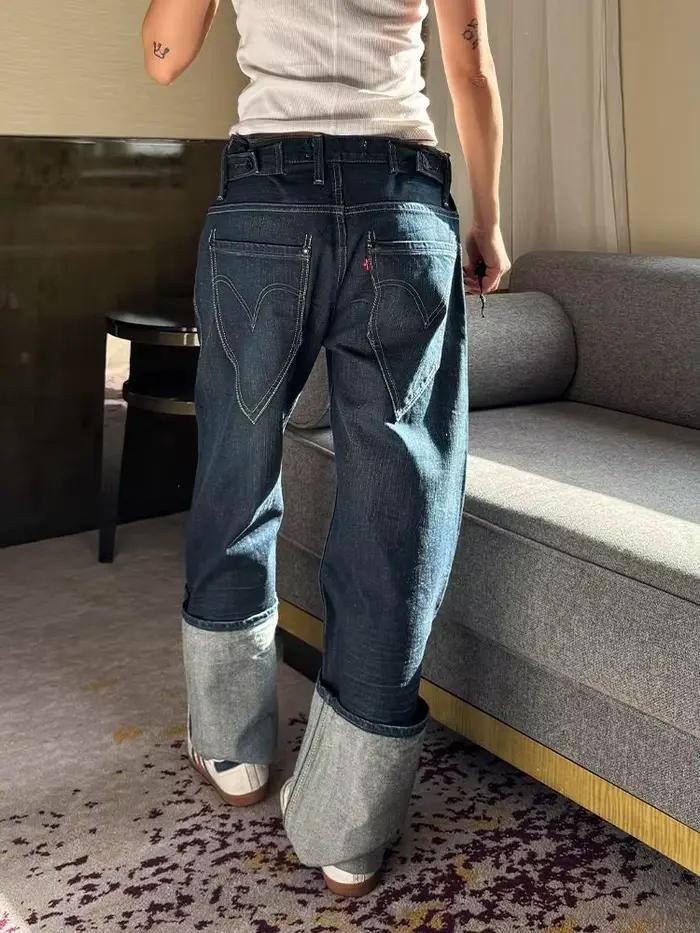 Pantalon en jean vintage à poches, délavé, à ourlet évasé, long jusqu'au sol