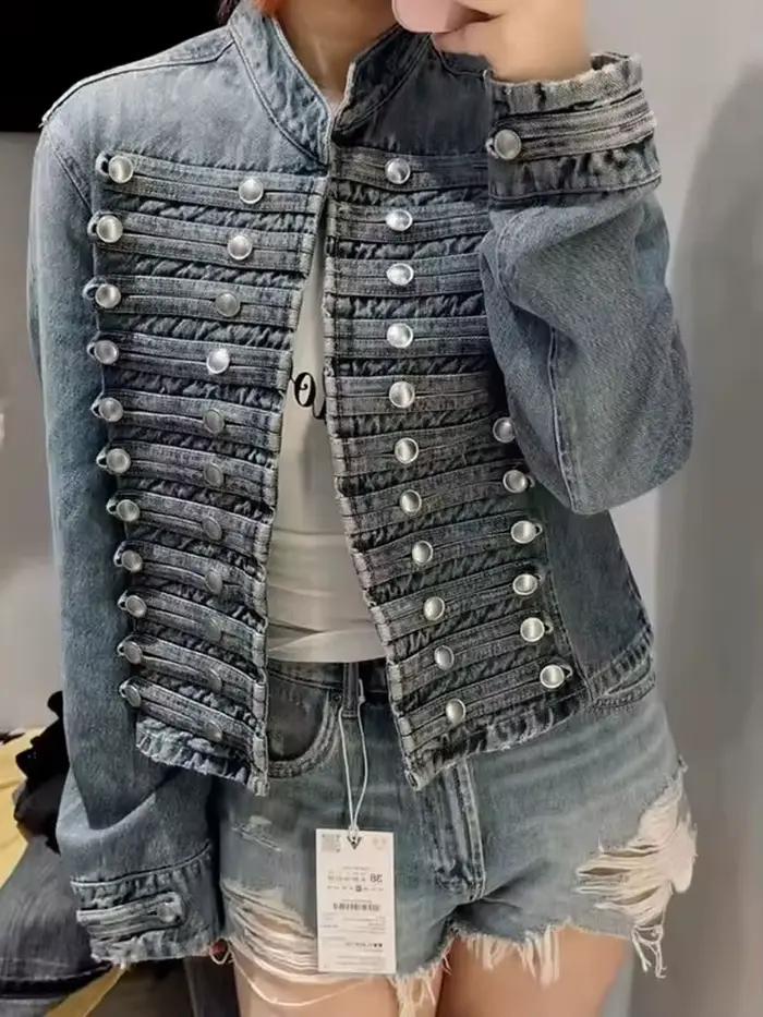 HH Blouson en jean élégant et ajusté pour femme