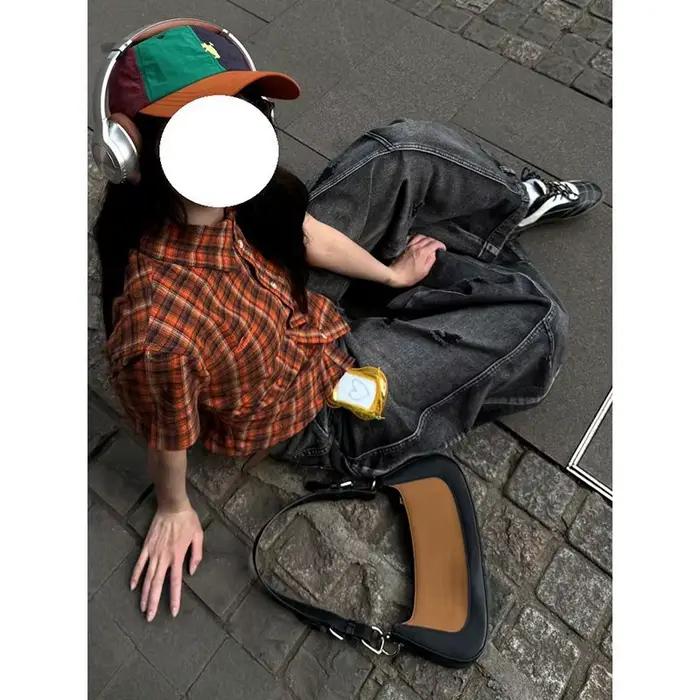 Jean noir féminin vintage à taille haute cargo jeans amples pour femmes été décontracté ample grand tailles jambes larges denim baggy pantalon Y2K